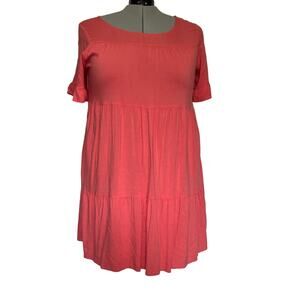 Torrid Babydoll Mini Dress Sz 2X Coral Boho Texture Tier Ruffle Peasant Romantic